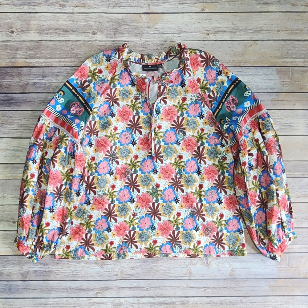 Emily Lovelock Emma Floral Tiger Blouse Size L - Picture 2 of 7